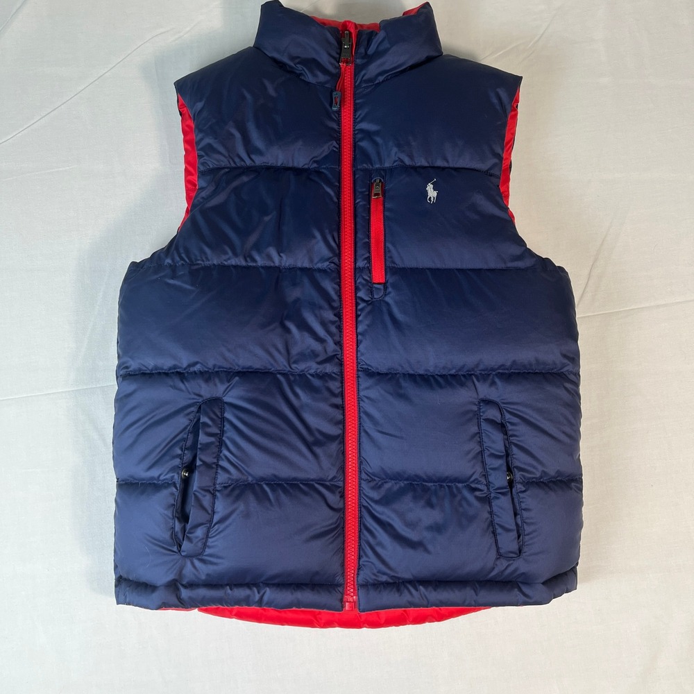 Polo Ralph Lauren Puffer Vest Kids M 10-12 Navy Red Excellent Reversible Down